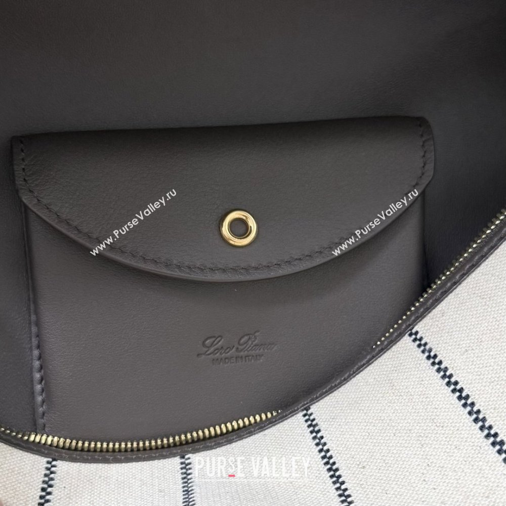 Loro Piana LP Extra Pocket Pouch L27 in Canvas and Leather Grey 2025 (XLU-25122302)