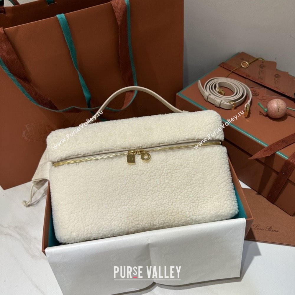 Loro Piana LP Extra Pocket Pouch L27 in Shearling Leather White 2025 (GYF-25122308)