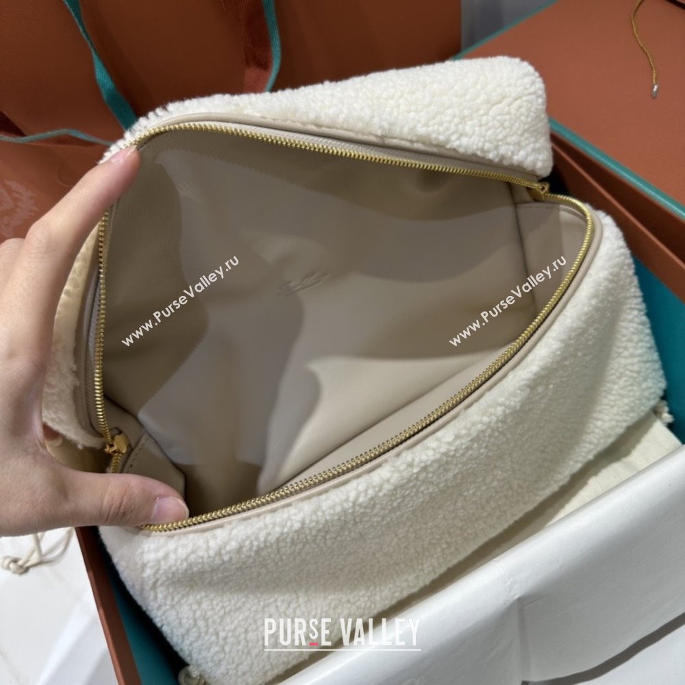 Loro Piana LP Extra Pocket Pouch L27 in Shearling Leather White 2025 (GYF-25122308)