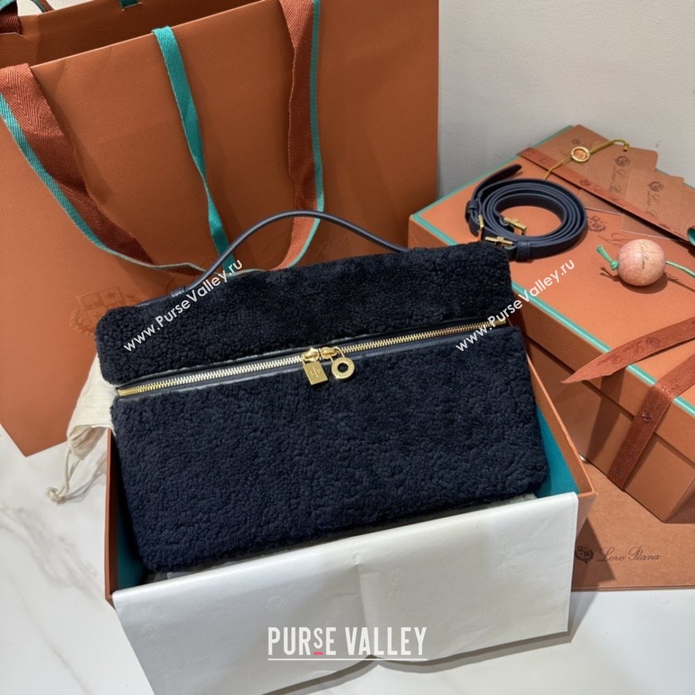 Loro Piana LP Extra Pocket Pouch L27 in Shearling Leather Navy Blue 2025 (GYF-25122309)
