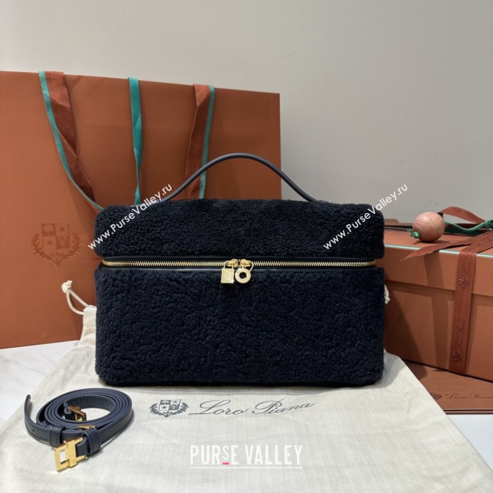 Loro Piana LP Extra Pocket Pouch L27 in Shearling Leather Navy Blue 2025 (GYF-25122309)