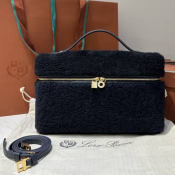 Loro Piana LP Extra Pocket Pouch L27 in Shearling Leather Navy Blue 2025 (GYF-25122309)