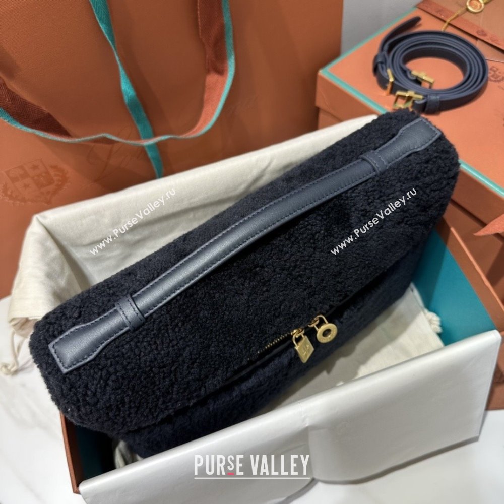 Loro Piana LP Extra Pocket Pouch L27 in Shearling Leather Navy Blue 2025 (GYF-25122309)