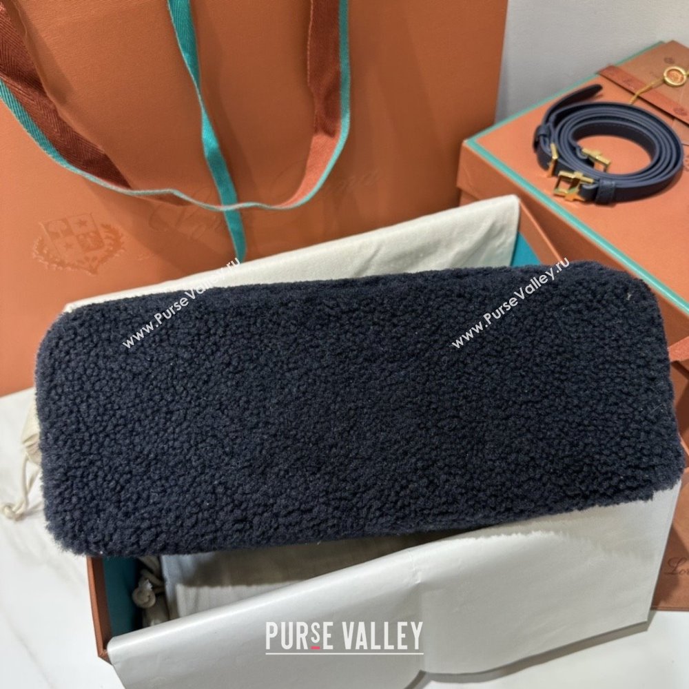 Loro Piana LP Extra Pocket Pouch L27 in Shearling Leather Navy Blue 2025 (GYF-25122309)
