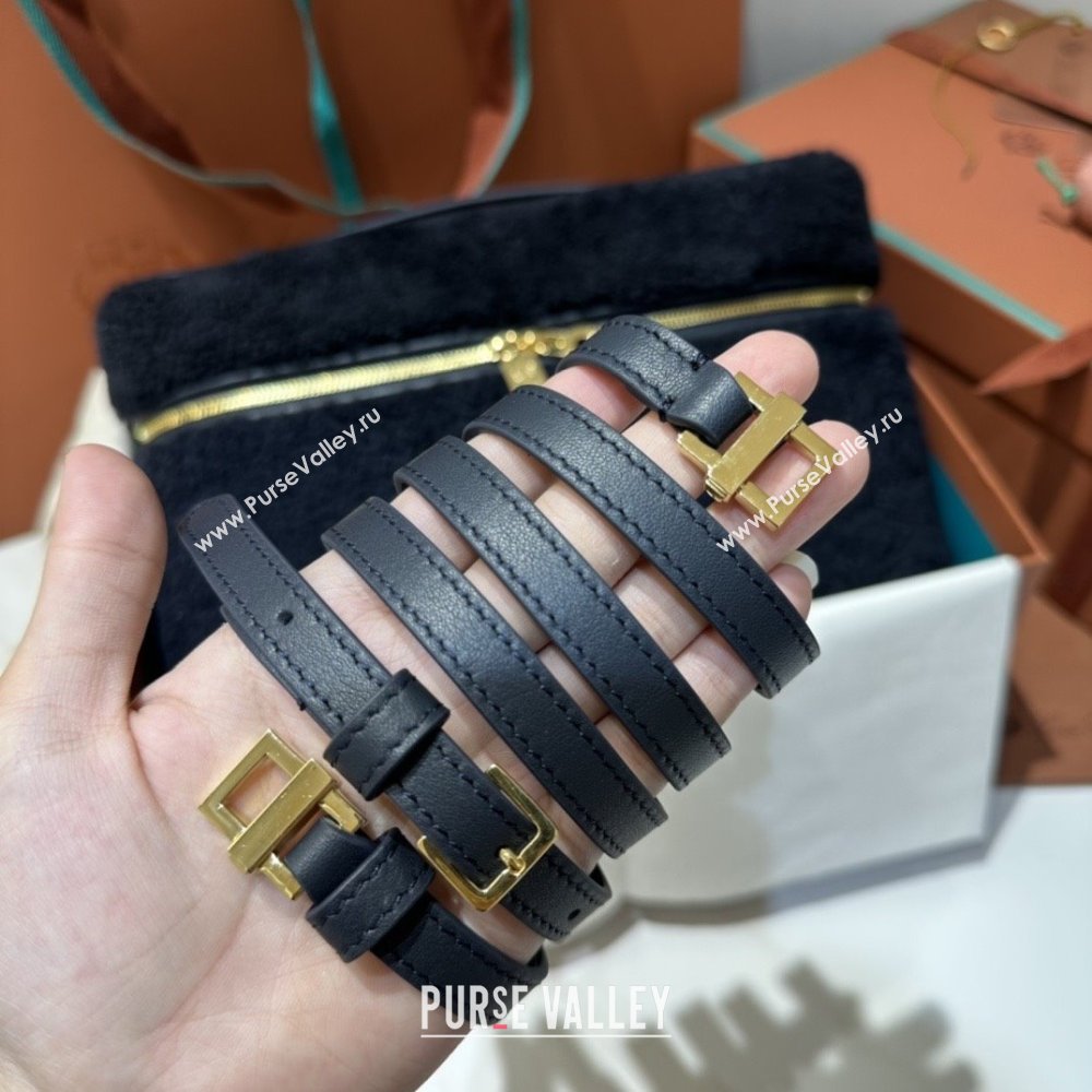 Loro Piana LP Extra Pocket Pouch L27 in Shearling Leather Navy Blue 2025 (GYF-25122309)