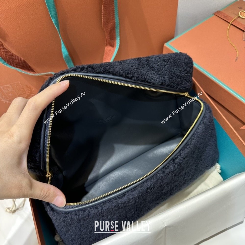 Loro Piana LP Extra Pocket Pouch L27 in Shearling Leather Navy Blue 2025 (GYF-25122309)