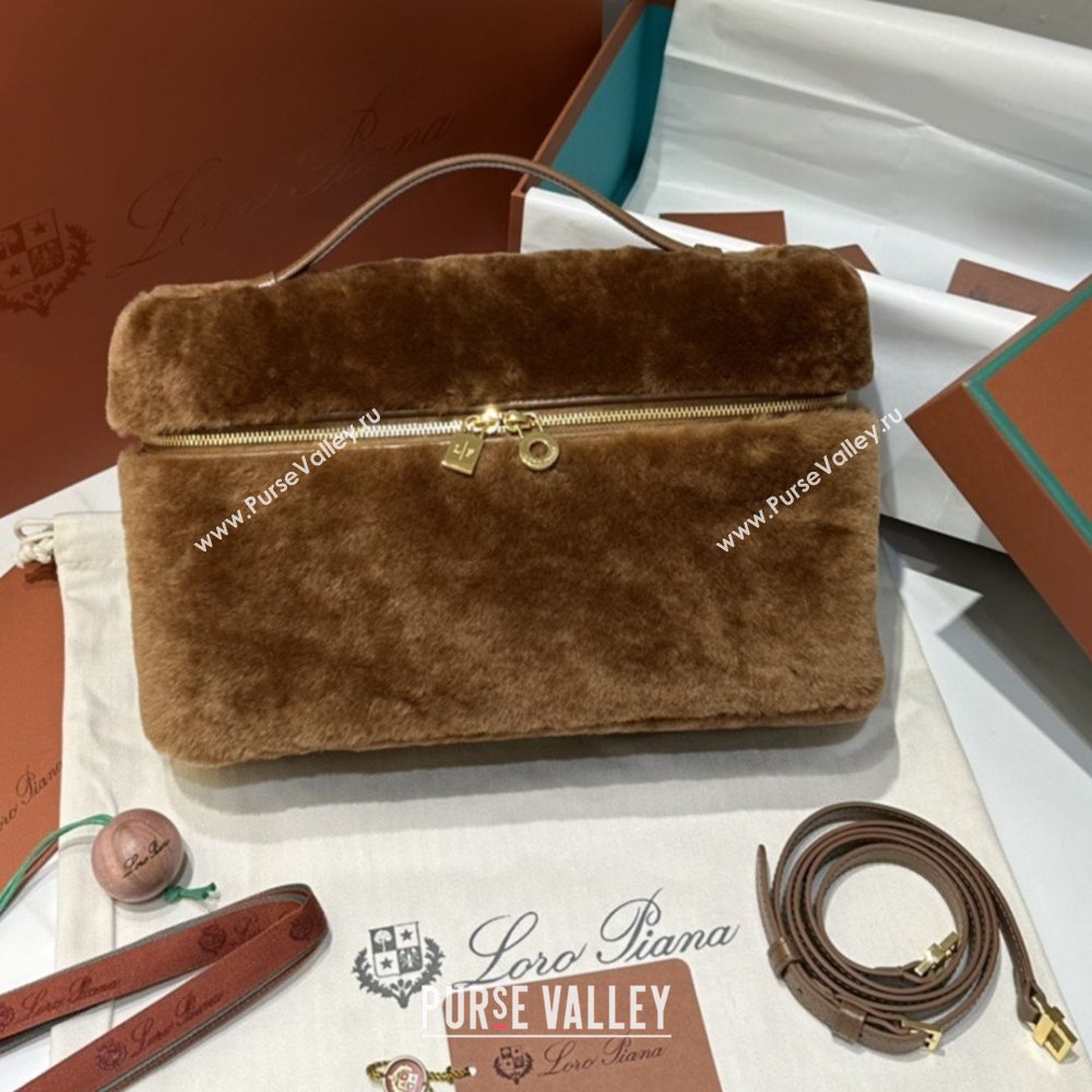 Loro Piana LP Extra Pocket Pouch L27 in Shearling Leather Brown 2025 (GYF-25122310)