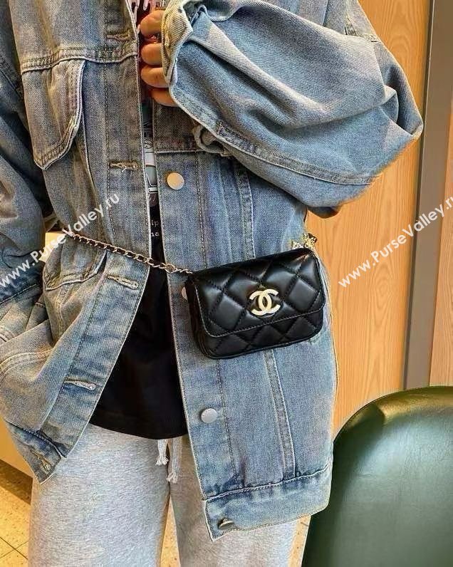 Chanel Chain Belt with Pouch in Smooth Leather 2018025 Black 2025 (99-25122321)
