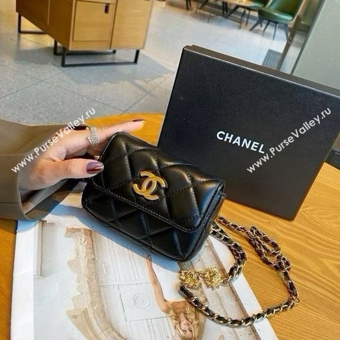 Chanel Chain Belt with Pouch in Smooth Leather 2018025 Black 2025 (99-25122321)