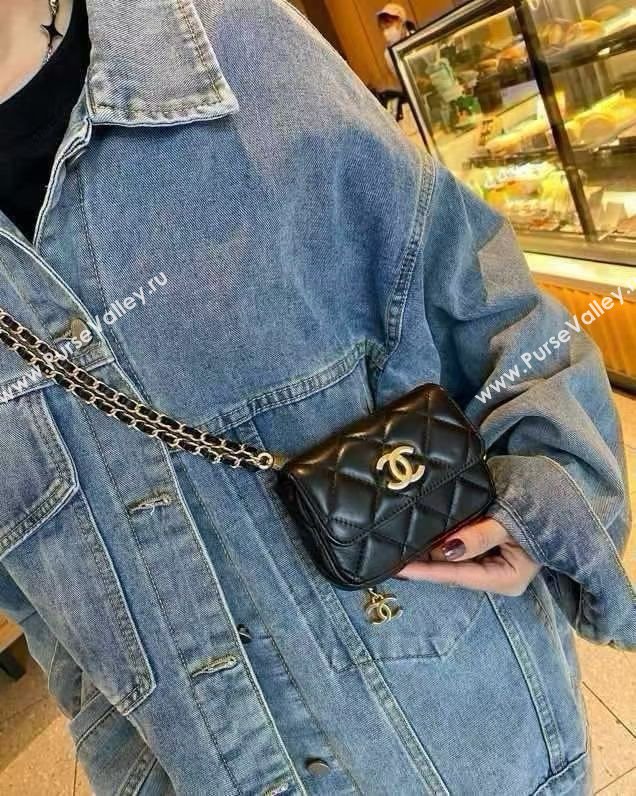 Chanel Chain Belt with Pouch in Smooth Leather 2018025 Black 2025 (99-25122321)
