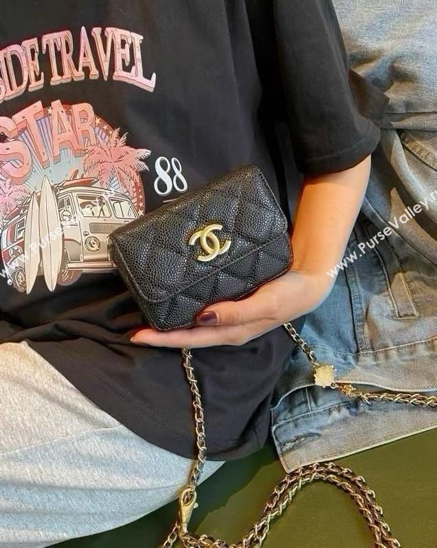 Chanel Chain Belt with Pouch in Grainy Leather 2018025 Black 2025 (99-25122322)