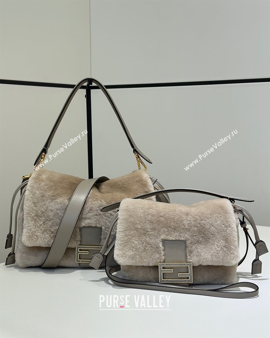 Fendi Mamma Baguette Small Bag in Shearling 8693S Grey 2025 Top (CL-25122346)