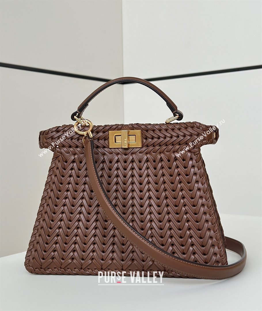 Fendi Peekaboo ISeeU Small Bag in Interlaced Leather 80138M Caramel 2025 Top (CL-25122513)