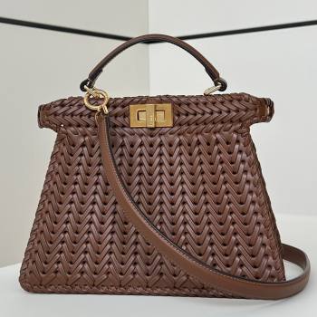 Fendi Peekaboo ISeeU Small Bag in Interlaced Leather 80138M Caramel 2025 Top (CL-25122513)