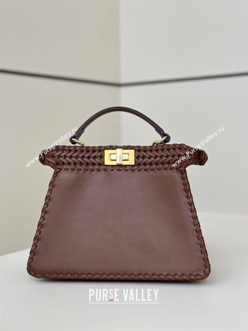 Fendi Peekaboo ISeeU Small Bag in Interlaced Leather 80138M Caramel 2025 Top (CL-25122513)