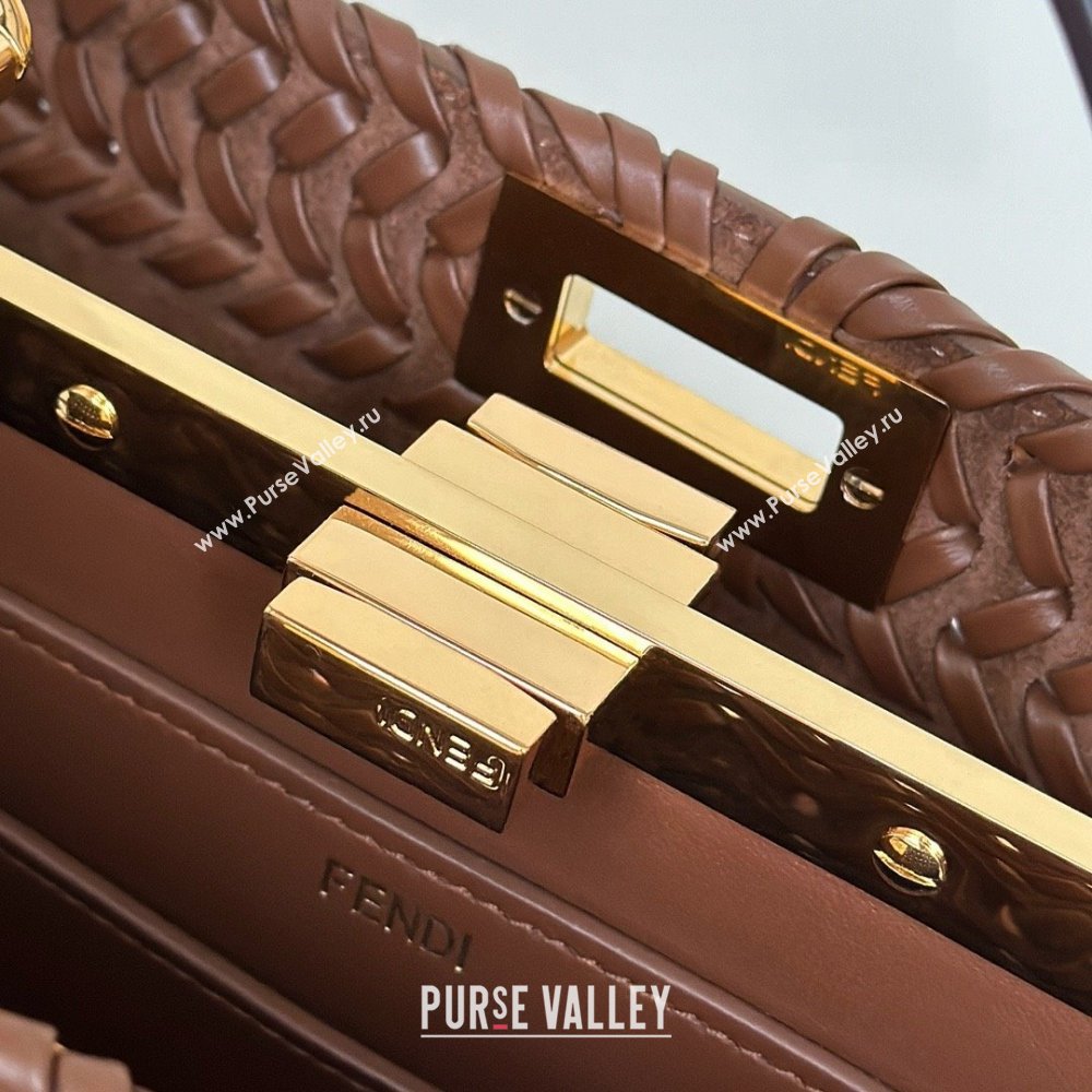 Fendi Peekaboo ISeeU Small Bag in Interlaced Leather 80138M Caramel 2025 Top (CL-25122513)