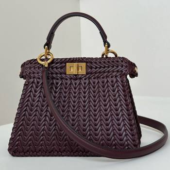 Fendi Peekaboo ISeeU Petite Bag in Interlaced Leather 80138S Burgundy 2025 Top (CL-25122510)