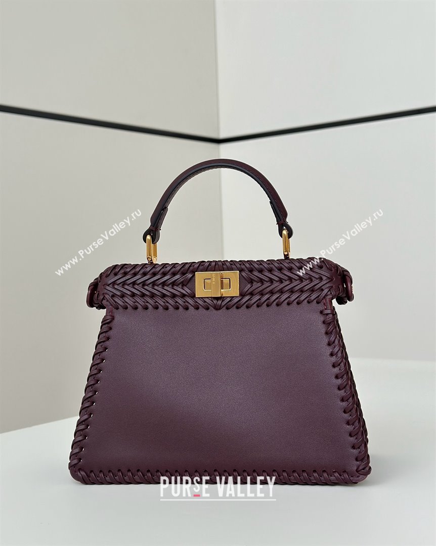 Fendi Peekaboo ISeeU Petite Bag in Interlaced Leather 80138S Burgundy 2025 Top (CL-25122510)