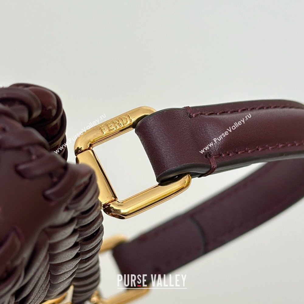 Fendi Peekaboo ISeeU Petite Bag in Interlaced Leather 80138S Burgundy 2025 Top (CL-25122510)