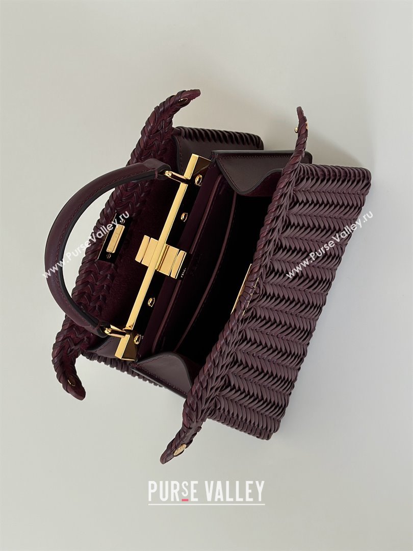 Fendi Peekaboo ISeeU Petite Bag in Interlaced Leather 80138S Burgundy 2025 Top (CL-25122510)