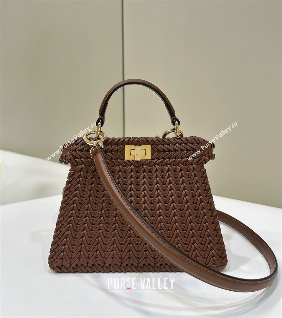 Fendi Peekaboo ISeeU Petite Bag in Interlaced Leather 80138S Caramel 2025 Top (CL-25122511)