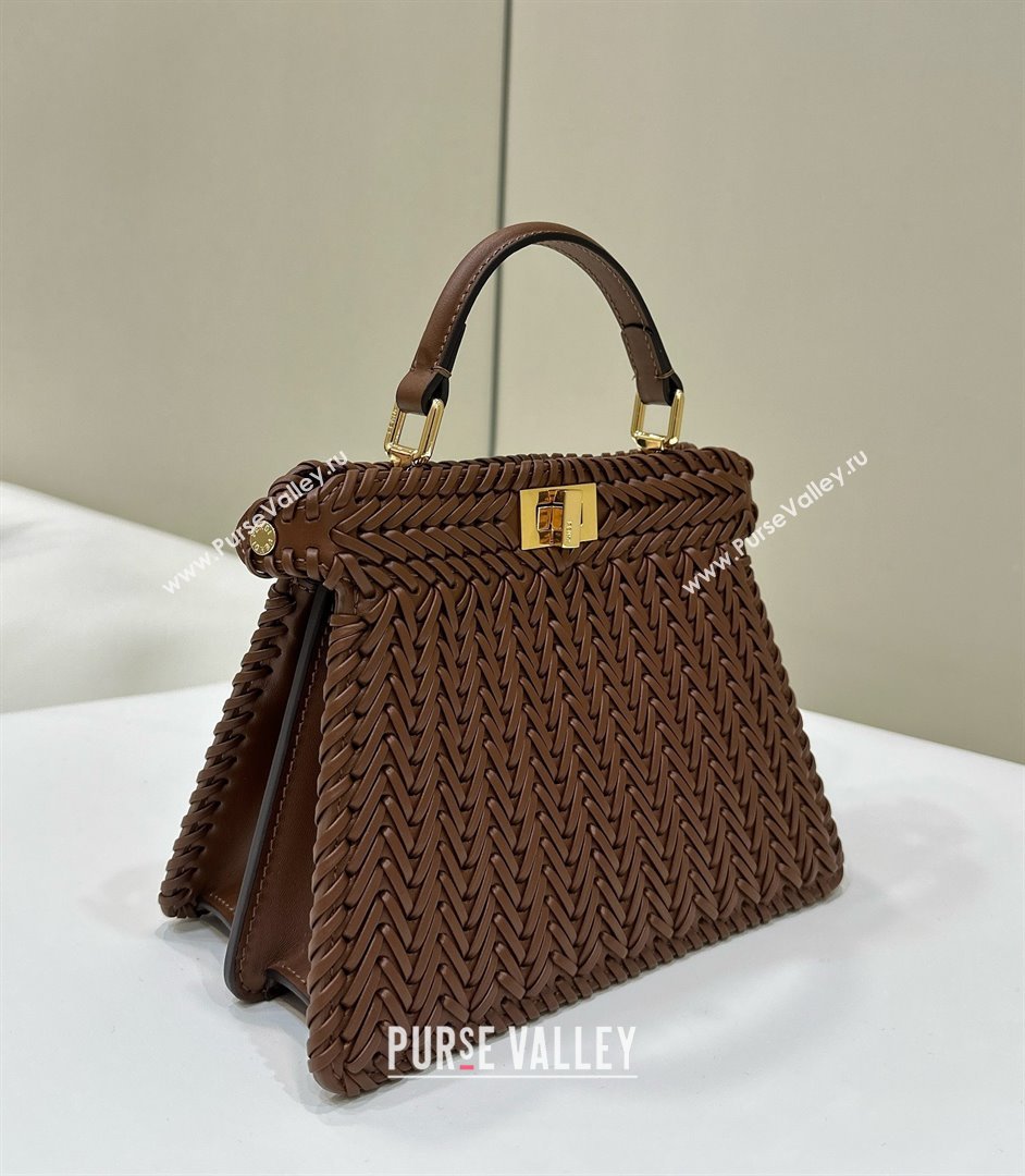 Fendi Peekaboo ISeeU Petite Bag in Interlaced Leather 80138S Caramel 2025 Top (CL-25122511)