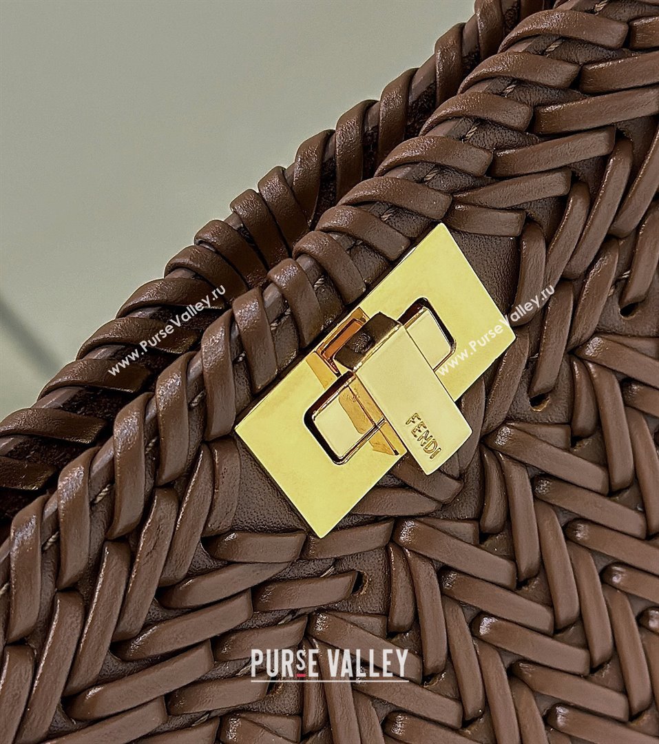 Fendi Peekaboo ISeeU Petite Bag in Interlaced Leather 80138S Caramel 2025 Top (CL-25122511)