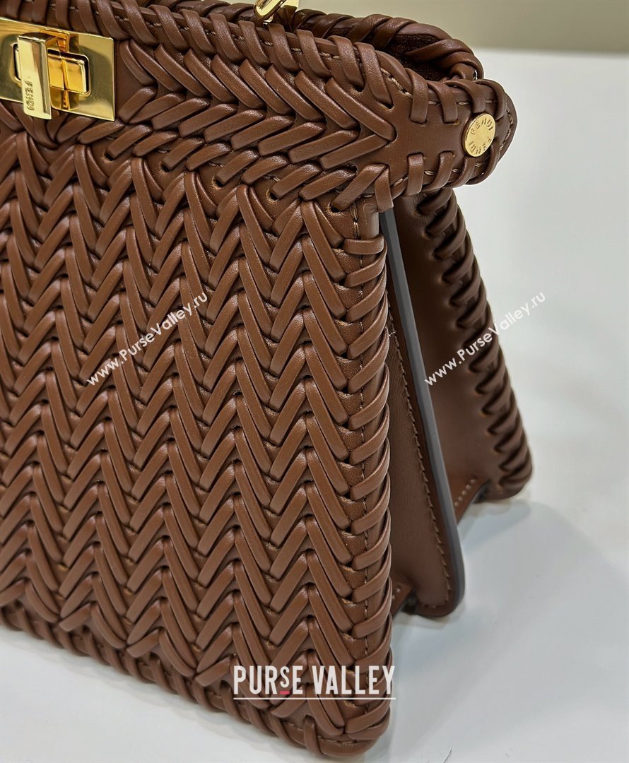 Fendi Peekaboo ISeeU Petite Bag in Interlaced Leather 80138S Caramel 2025 Top (CL-25122511)