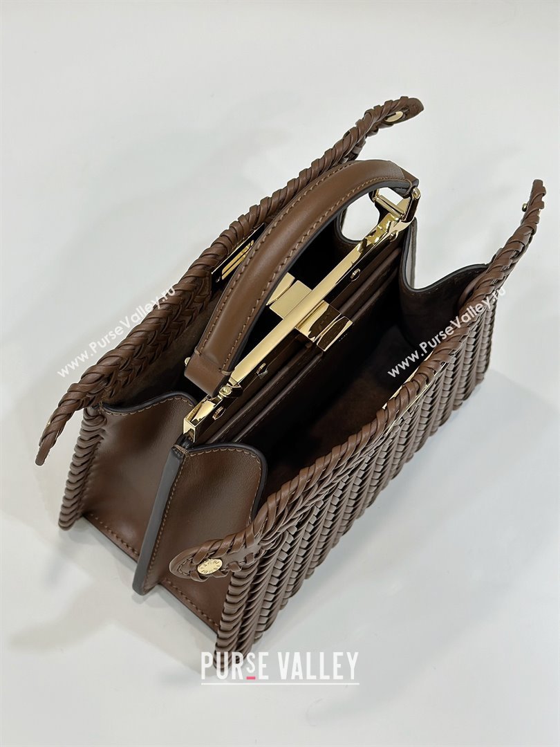 Fendi Peekaboo ISeeU Petite Bag in Interlaced Leather 80138S Caramel 2025 Top (CL-25122511)