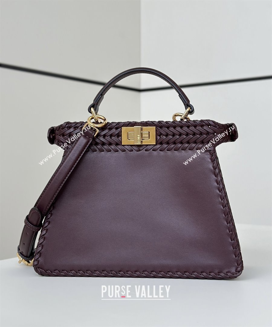 Fendi Peekaboo ISeeU Small Bag in Interlaced Leather 80138M Burgundy 2025 Top (CL-25122512)