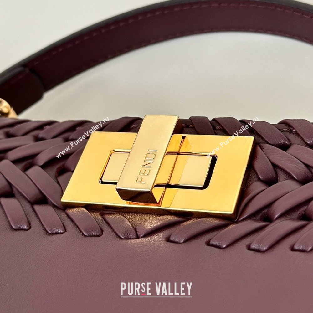 Fendi Peekaboo ISeeU Small Bag in Interlaced Leather 80138M Burgundy 2025 Top (CL-25122512)