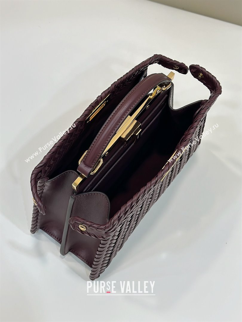 Fendi Peekaboo ISeeU Small Bag in Interlaced Leather 80138M Burgundy 2025 Top (CL-25122512)
