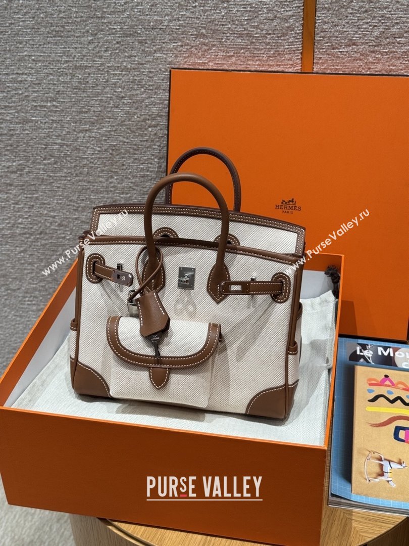 Hermes Birkin 25cm Cargo Bag in Swift Leather and Canvas Dark Brown/Silver 2025（Handmade） (XX-25122604)