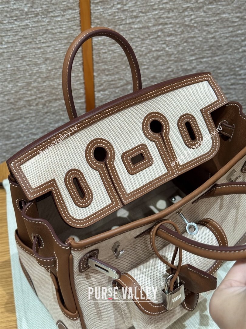 Hermes Birkin 25cm Cargo Bag in Swift Leather and Canvas Dark Brown/Silver 2025（Handmade） (XX-25122604)