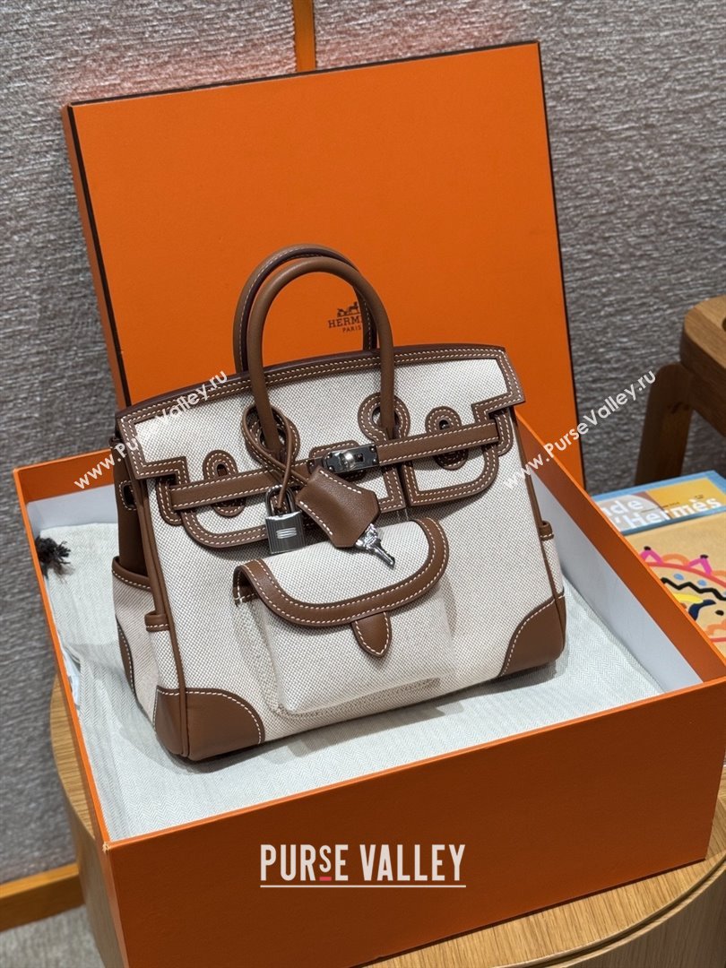 Hermes Birkin 25cm Cargo Bag in Swift Leather and Canvas Dark Brown/Silver 2025（Handmade） (XX-25122604)