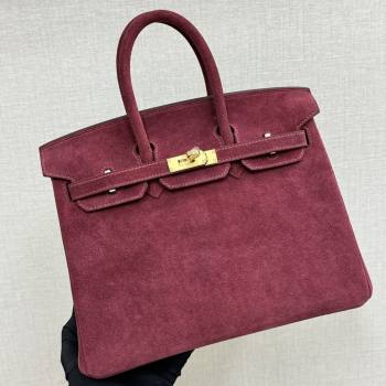 Hermes Birkin 25/30 Bag in Suede Leather Angola Red/Gold 2025(Handmade) (XX-25122607)