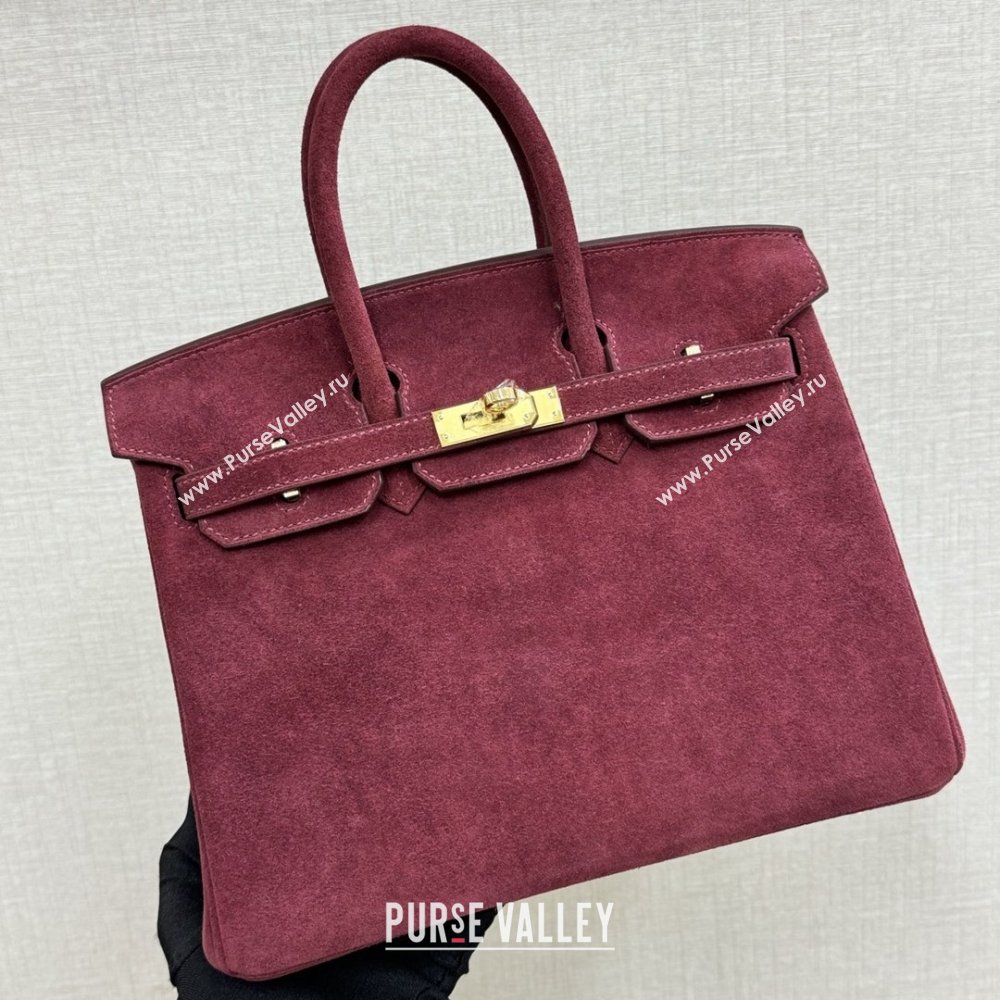 Hermes Birkin 25/30 Bag in Suede Leather Angola Red/Gold 2025(Handmade) (XX-25122607)