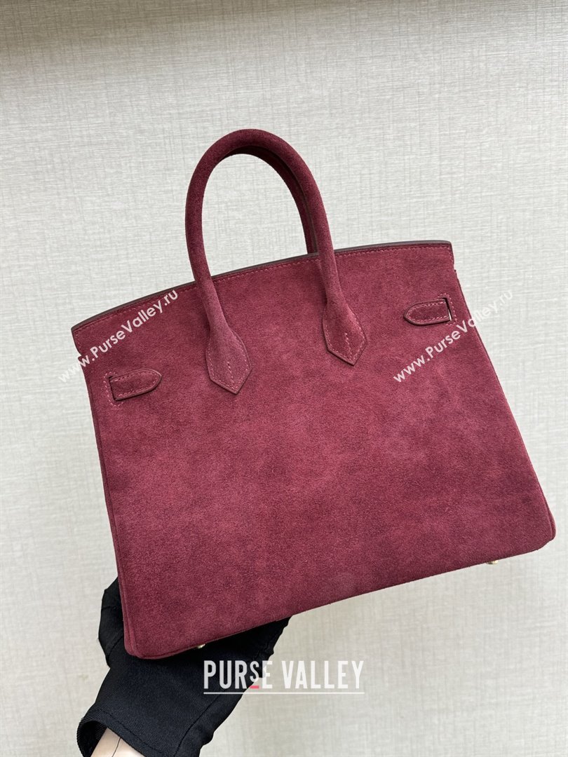 Hermes Birkin 25/30 Bag in Suede Leather Angola Red/Gold 2025(Handmade) (XX-25122607)