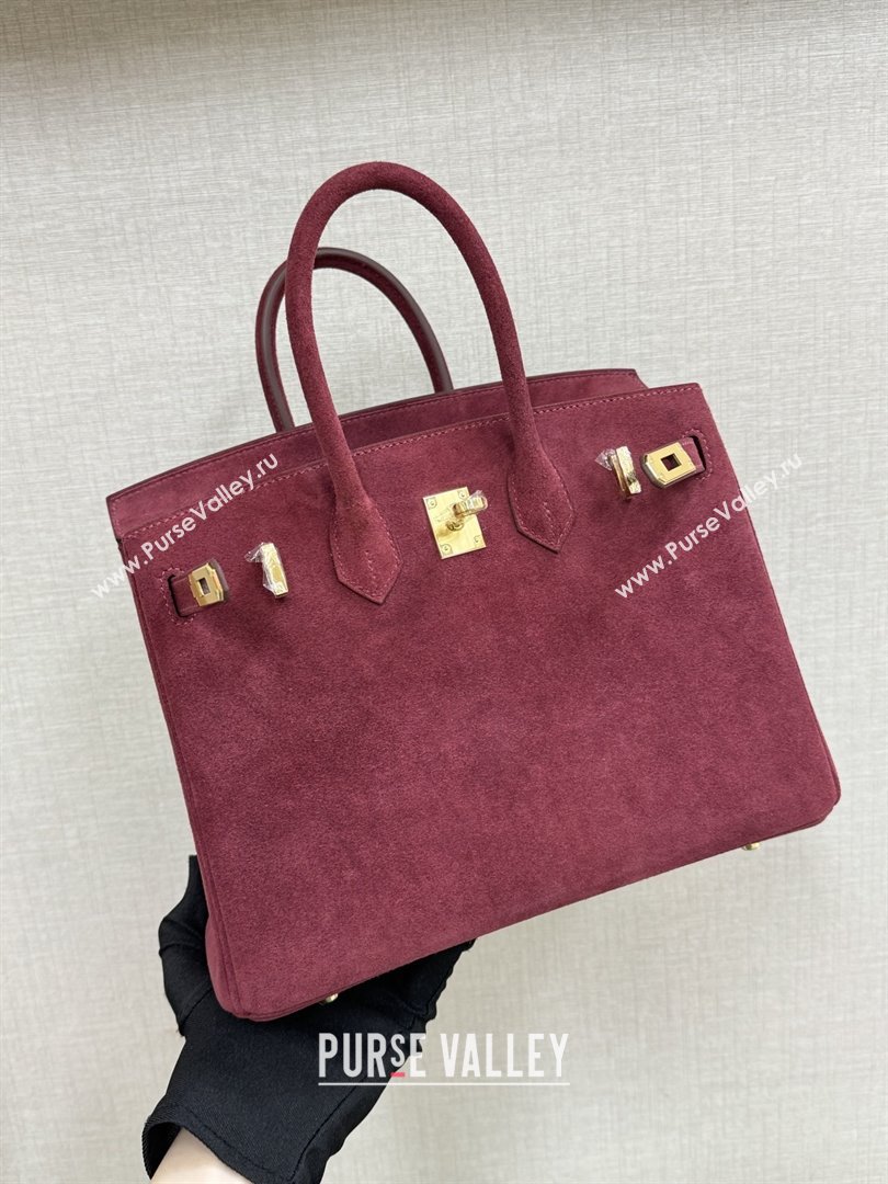 Hermes Birkin 25/30 Bag in Suede Leather Angola Red/Gold 2025(Handmade) (XX-25122607)