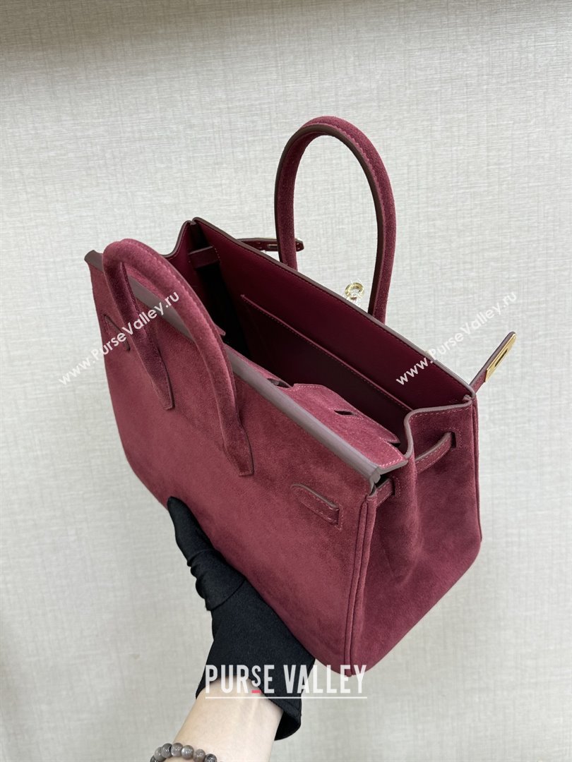 Hermes Birkin 25/30 Bag in Suede Leather Angola Red/Gold 2025(Handmade) (XX-25122607)