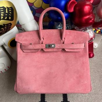 Hermes Birkin 25/30 Bag in Suede Leather Pink/Silver 2025(Handmade) (XX-25122610)