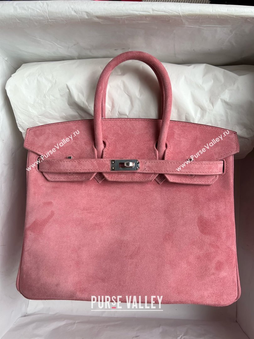 Hermes Birkin 25/30 Bag in Suede Leather Pink/Silver 2025(Handmade) (XX-25122610)