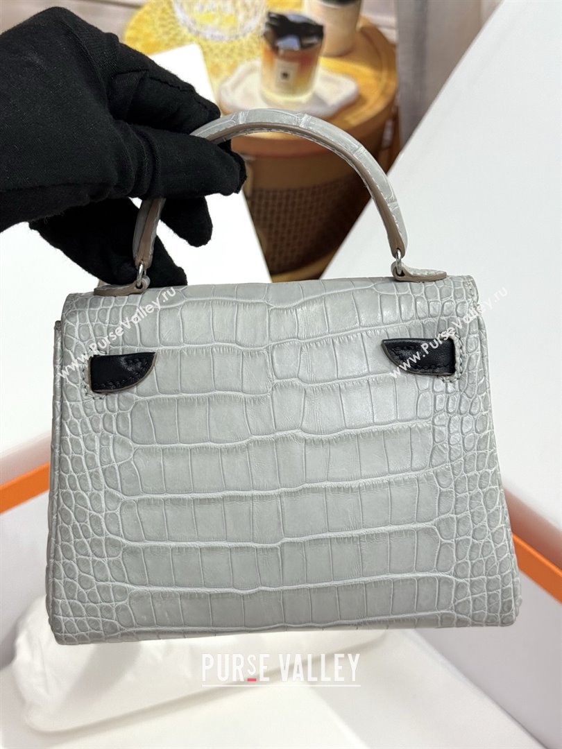 Hermes Kelly Doll Bag in Matt Alligator Leather Grey/Black 2025(Handmade) (XX-25122618)