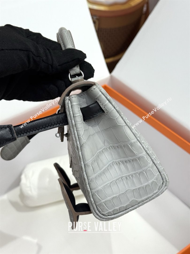 Hermes Kelly Doll Bag in Matt Alligator Leather Grey/Black 2025(Handmade) (XX-25122618)