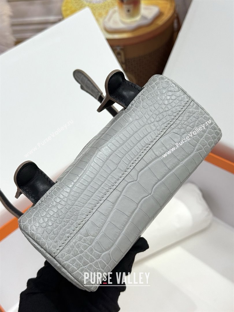 Hermes Kelly Doll Bag in Matt Alligator Leather Grey/Black 2025(Handmade) (XX-25122618)