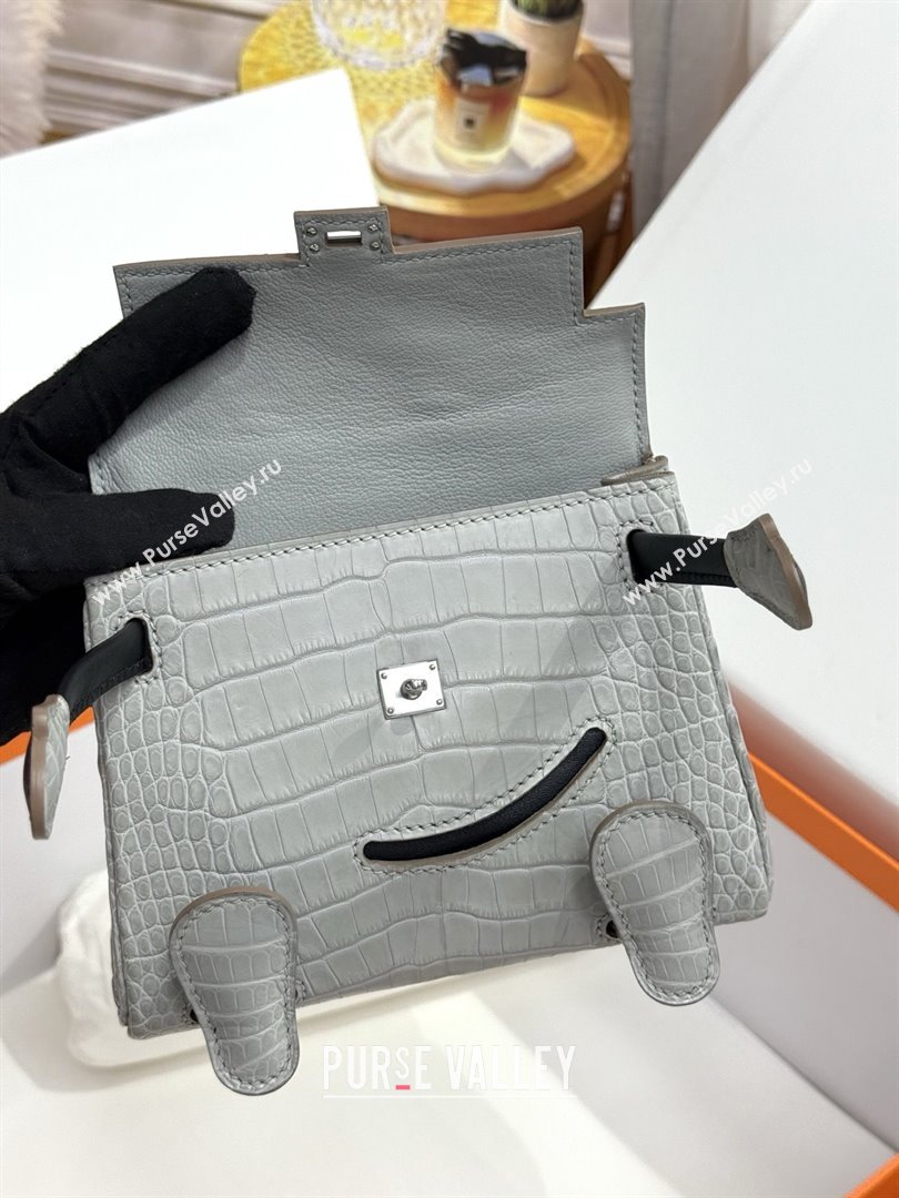 Hermes Kelly Doll Bag in Matt Alligator Leather Grey/Black 2025(Handmade) (XX-25122618)