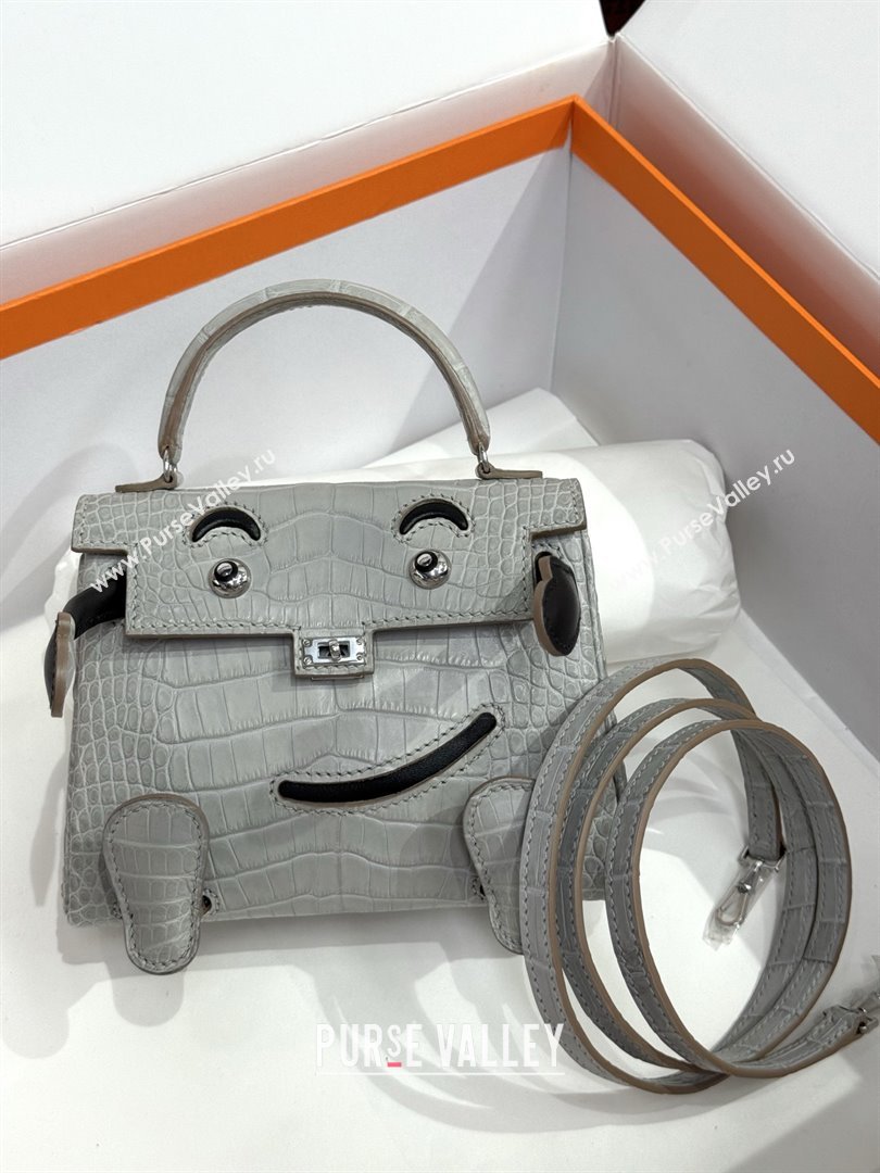 Hermes Kelly Doll Bag in Matt Alligator Leather Grey/Black 2025(Handmade) (XX-25122618)