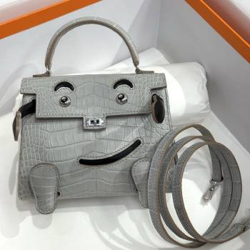Hermes Kelly Doll Bag in Matt Alligator Leather Grey/Black 2025(Handmade) (XX-25122618)
