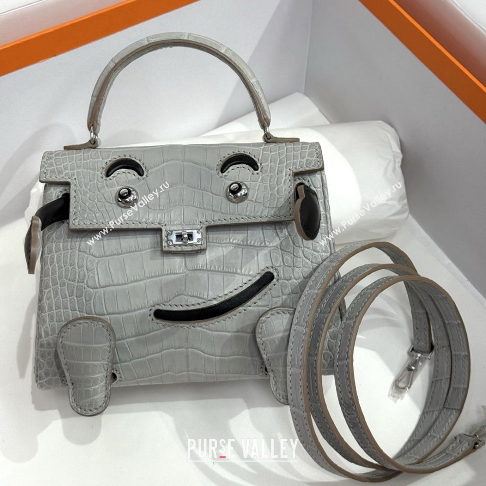Hermes Kelly Doll Bag in Matt Alligator Leather Grey/Black 2025(Handmade) (XX-25122618)