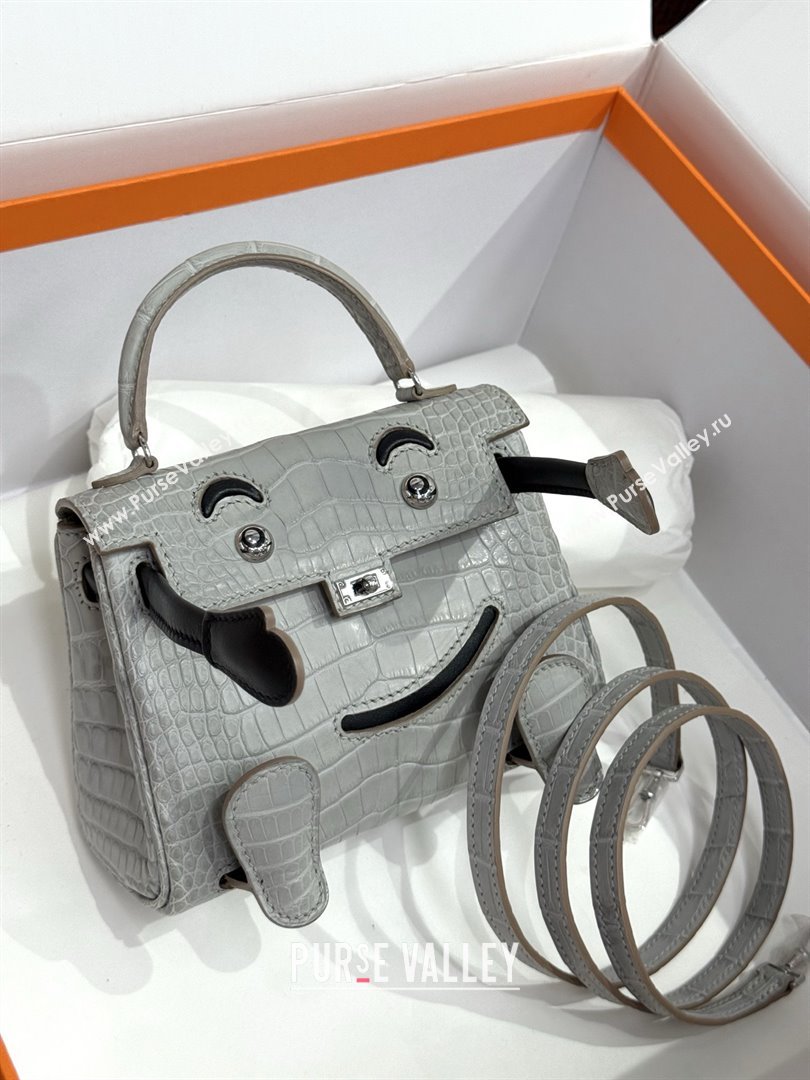 Hermes Kelly Doll Bag in Matt Alligator Leather Grey/Black 2025(Handmade) (XX-25122618)